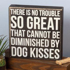 NEW Primitives by Kathy DOG KISSES 8" x 8" Wooden BOX SIGN
